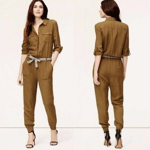 *SALE* ATL Khaki Belted Cargo Linen Jumpsuit M Med